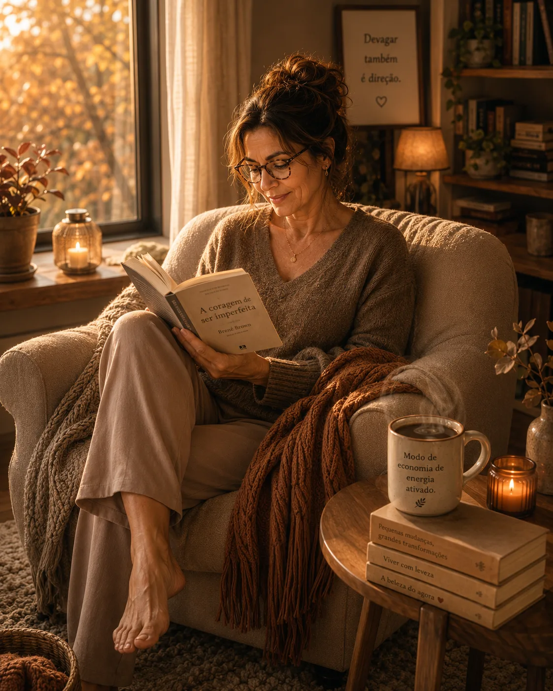 Helena lendo na poltrona